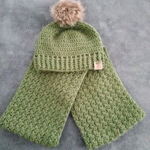 Green Knit Hat with Pom Pom